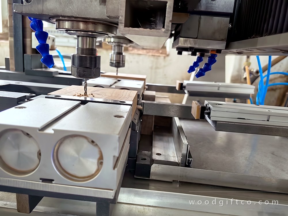 Auto-feed router cutting a solid walnut blank