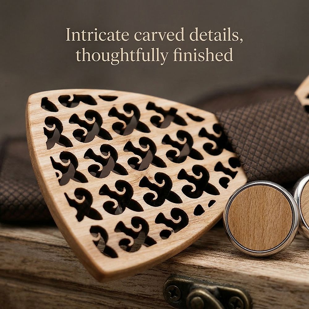 M401 M401  Fleur-de-lis Cutout Bow Tie Set, Maple — view 3
