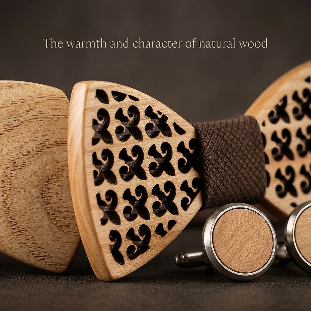 M401 M401  Fleur-de-lis Cutout Bow Tie Set, Maple — view 5