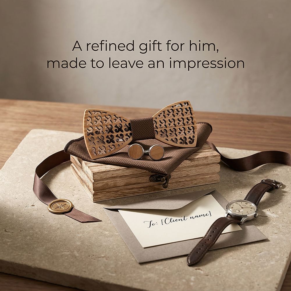 M401 M401  Fleur-de-lis Cutout Bow Tie Set, Maple — view 9