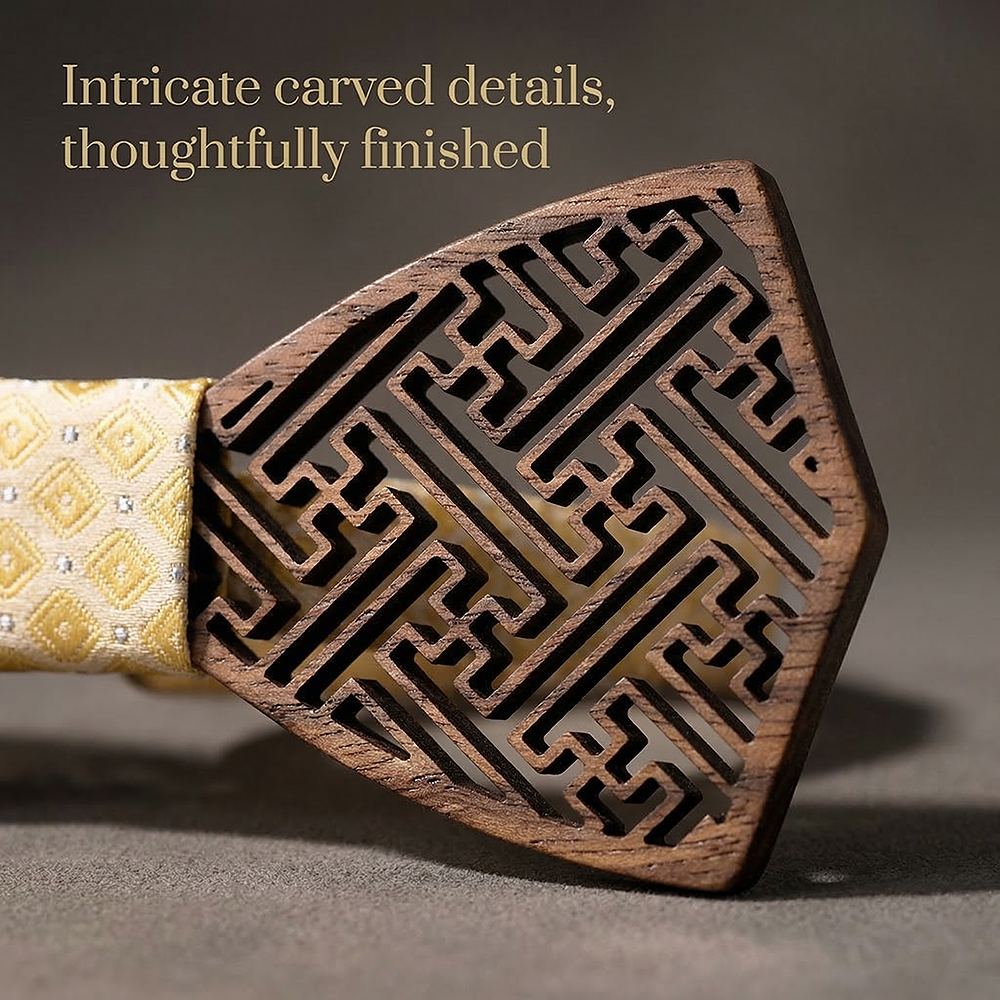M402 M402  Maze Lattice Cutout Bow Tie Set, Walnut — view 10