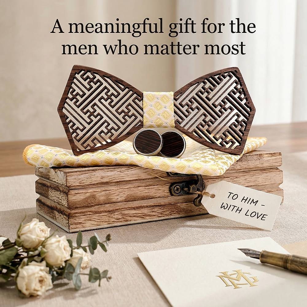 M402 M402  Maze Lattice Cutout Bow Tie Set, Walnut — view 12