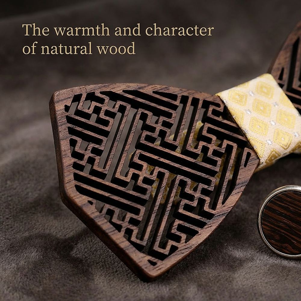M402 M402  Maze Lattice Cutout Bow Tie Set, Walnut — view 3