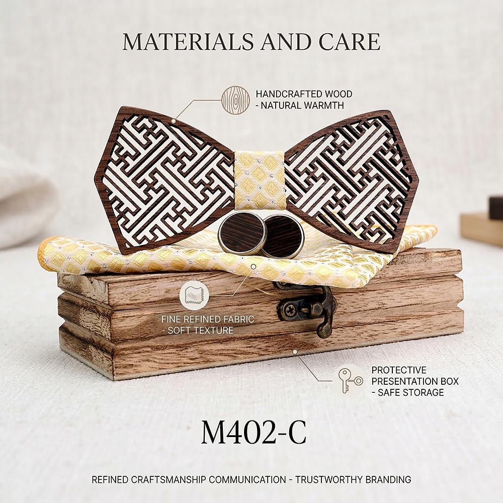 M402 M402  Maze Lattice Cutout Bow Tie Set, Walnut — view 4
