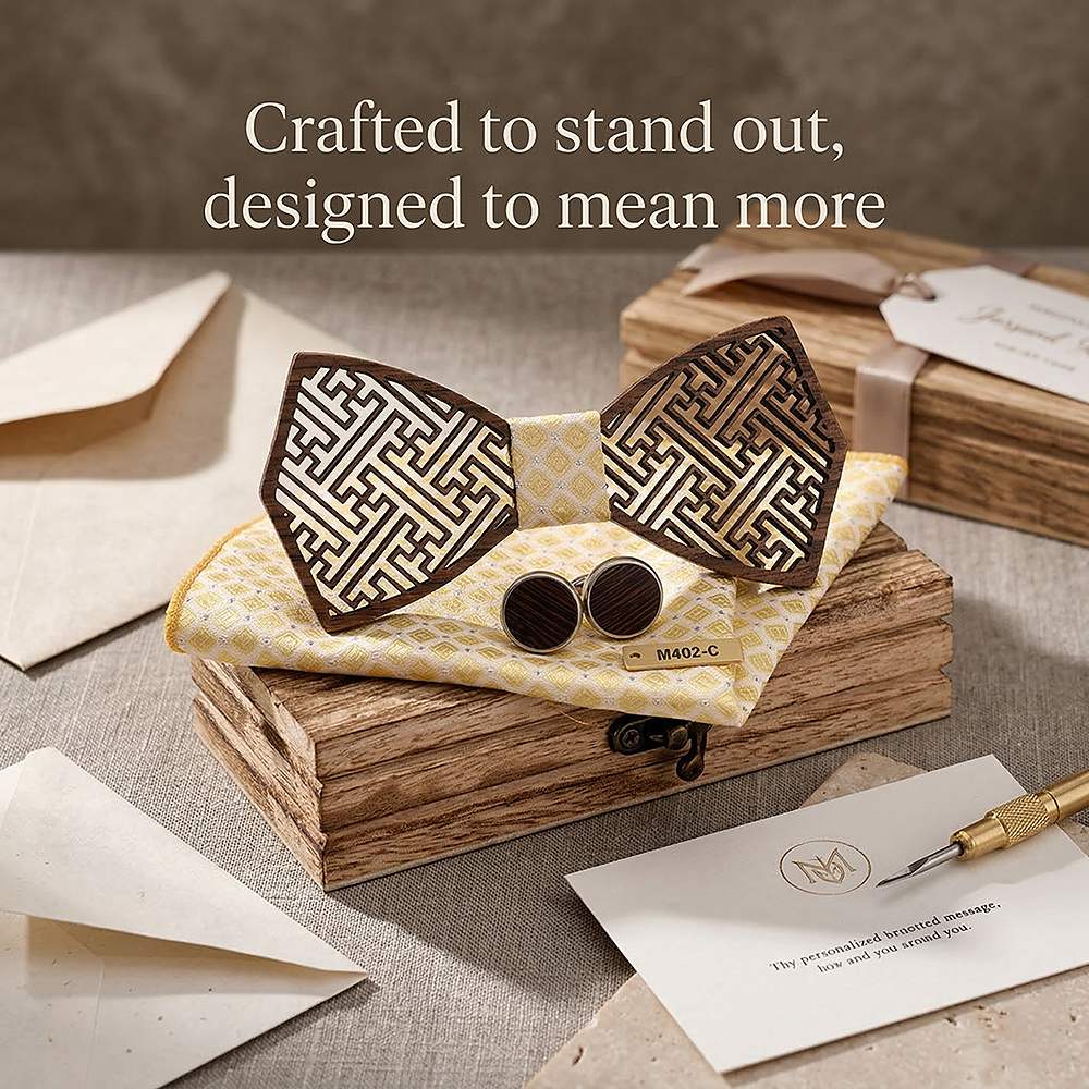 M402 M402  Maze Lattice Cutout Bow Tie Set, Walnut — view 5