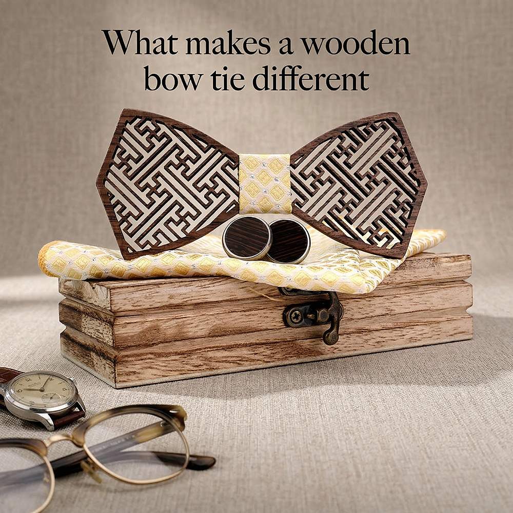 M402 M402  Maze Lattice Cutout Bow Tie Set, Walnut — view 6