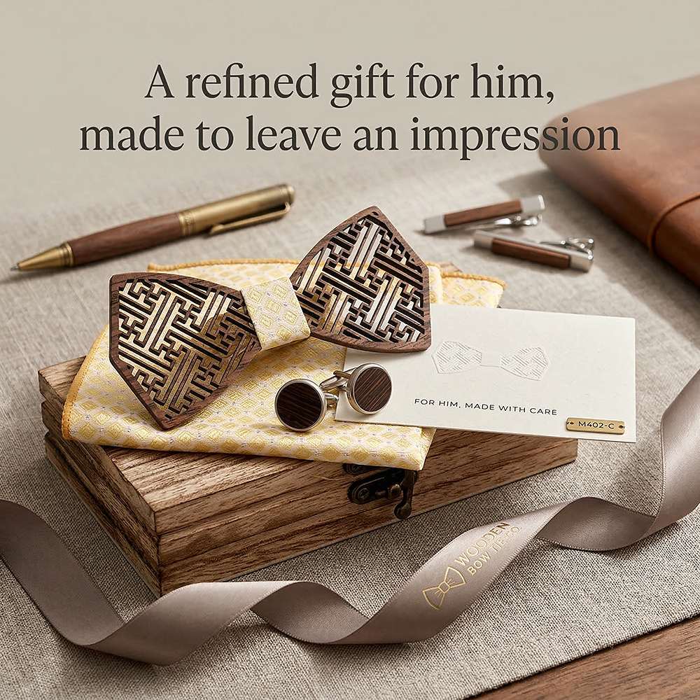 M402 M402  Maze Lattice Cutout Bow Tie Set, Walnut — view 9