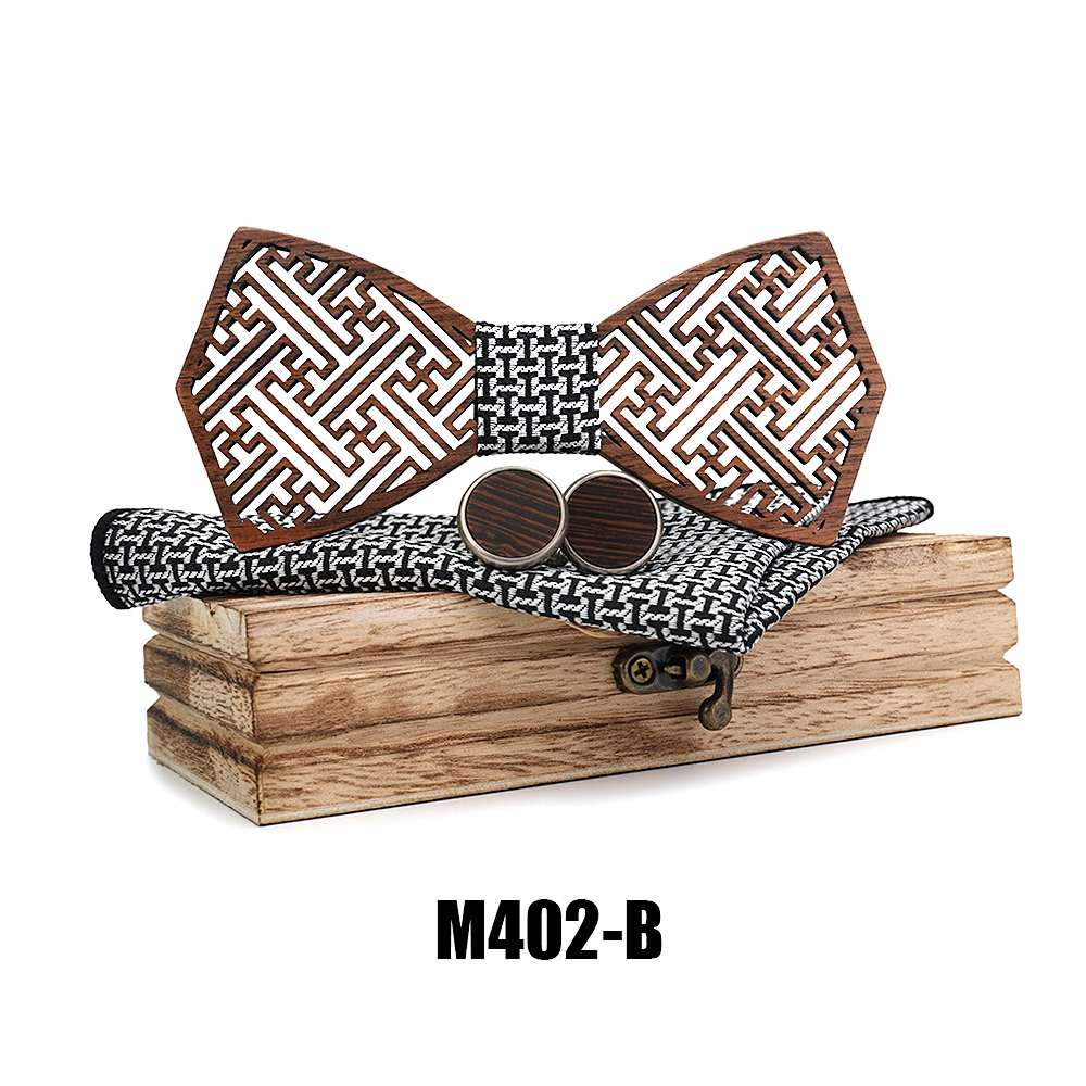 M402 M402  Maze Lattice Cutout Bow Tie Set, Walnut — colour B