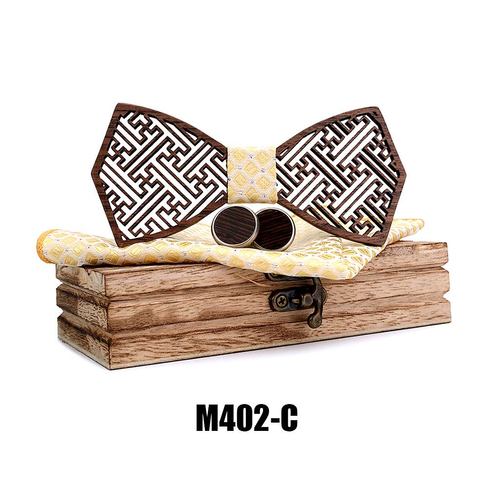 M402 M402  Maze Lattice Cutout Bow Tie Set, Walnut — colour C