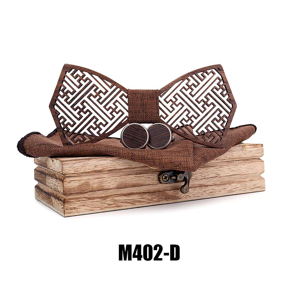 M402 M402  Maze Lattice Cutout Bow Tie Set, Walnut — colour D