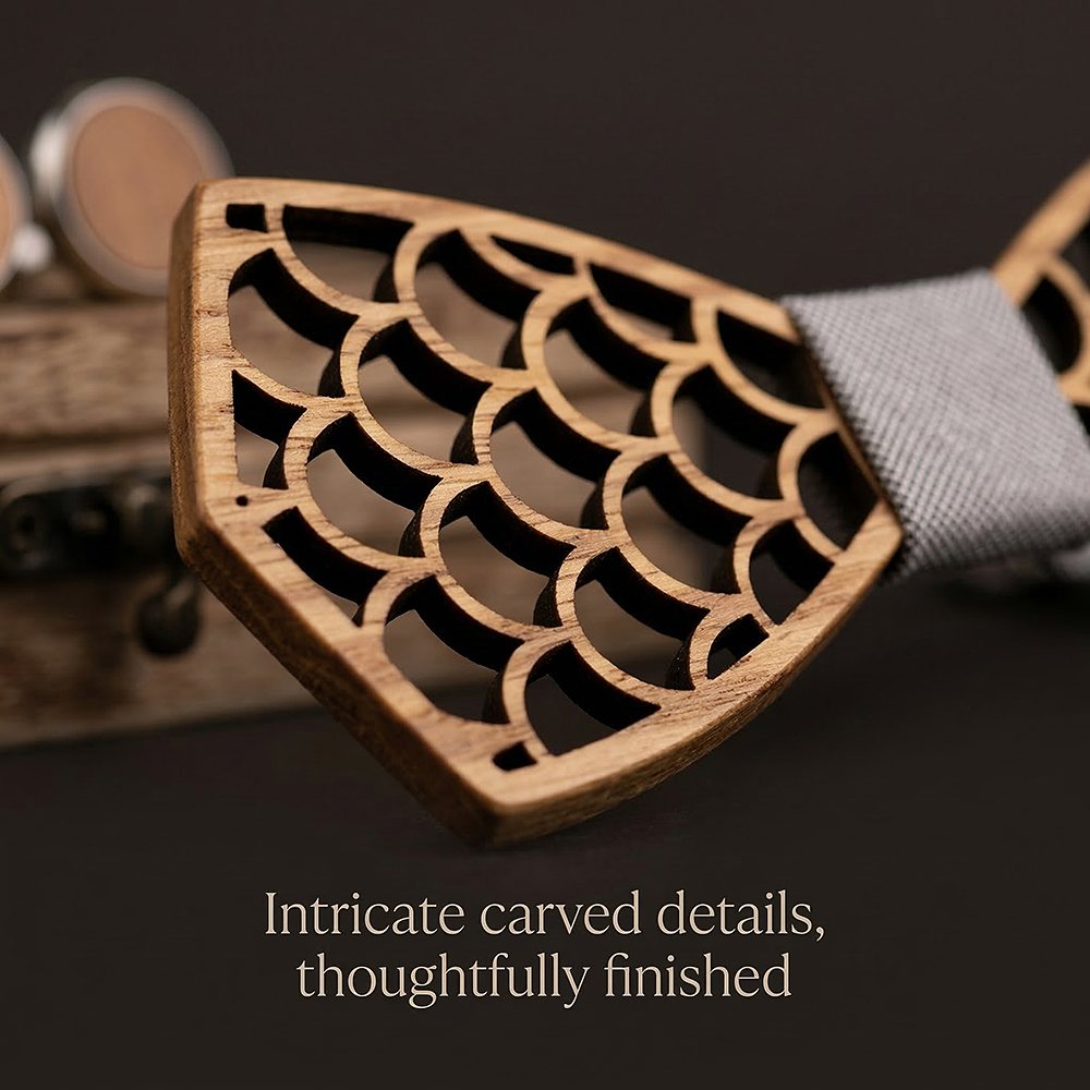 M403 M403  Mermaid Scale Cutout Bow Tie Set, Walnut — view 3