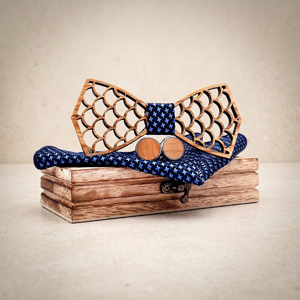 M403 M403  Mermaid Scale Cutout Bow Tie Set, Walnut — colour C1