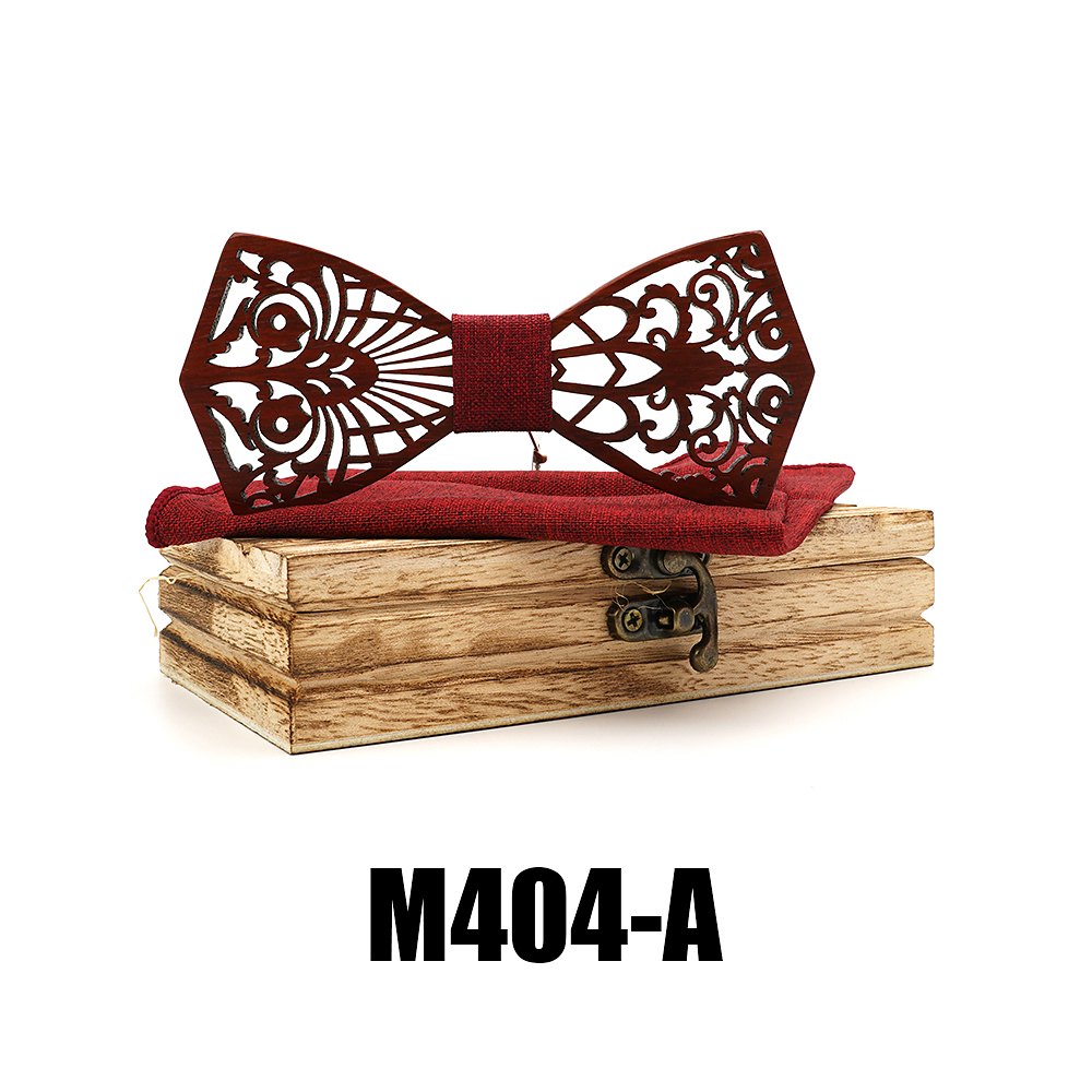 M404  Floral Scroll Cutout Bow Tie Set, Walnut