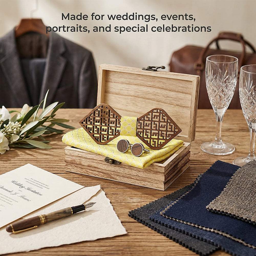 M405 M405  Greek Key Cutout Bow Tie Set, Walnut — view 4