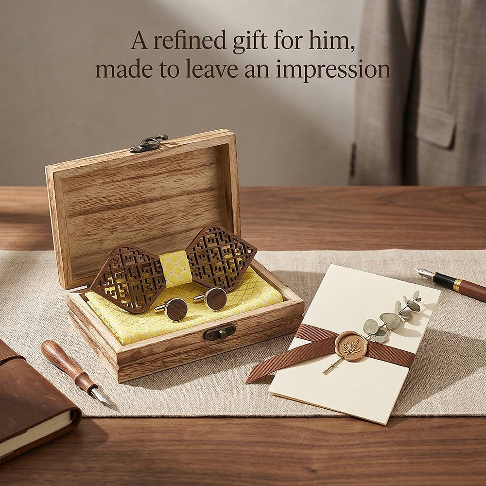 M405 M405  Greek Key Cutout Bow Tie Set, Walnut — view 10