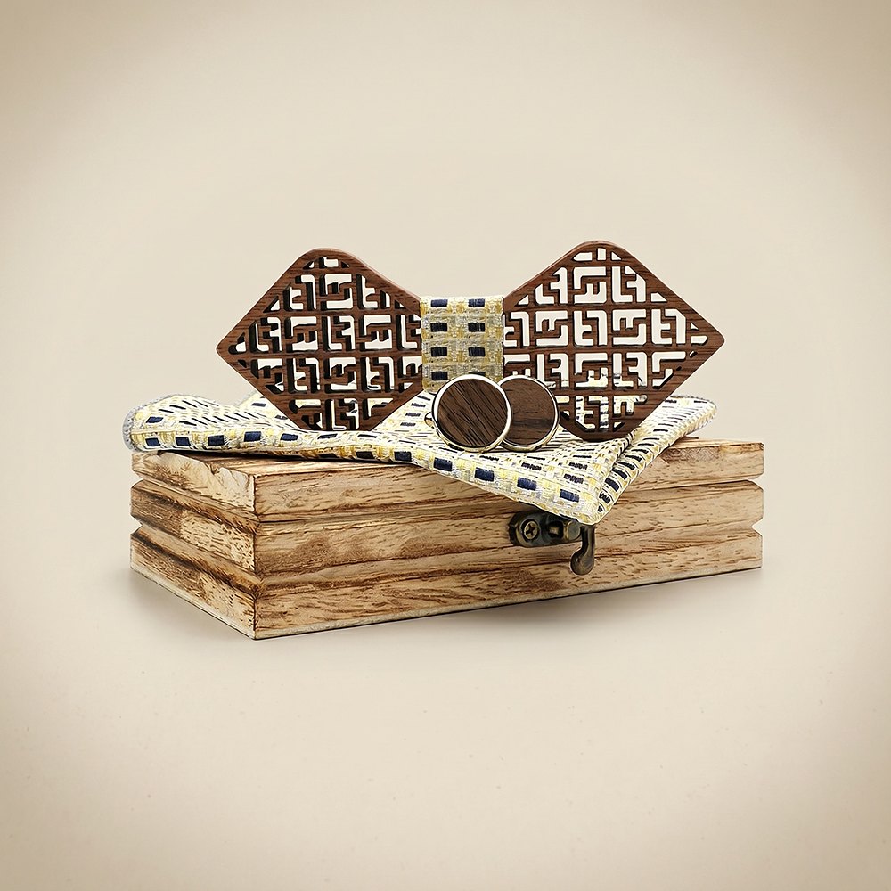 M405 M405  Greek Key Cutout Bow Tie Set, Walnut — colour C1