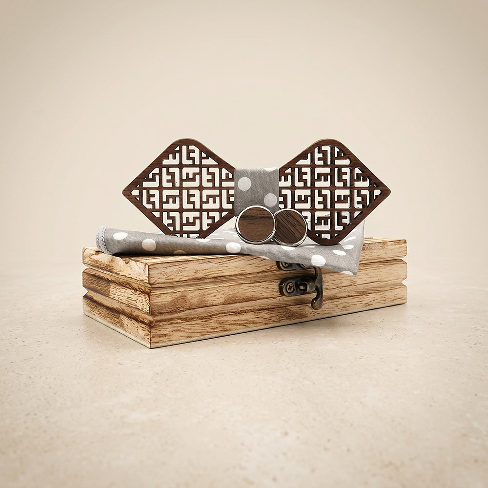 M405 M405  Greek Key Cutout Bow Tie Set, Walnut — colour C4
