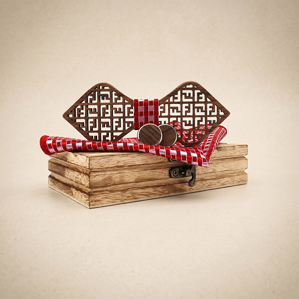 M405 M405  Greek Key Cutout Bow Tie Set, Walnut — colour C5