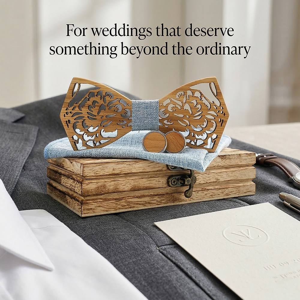 M406 M406  Engraved Peony Floral Bow Tie Set, Maple — view 2