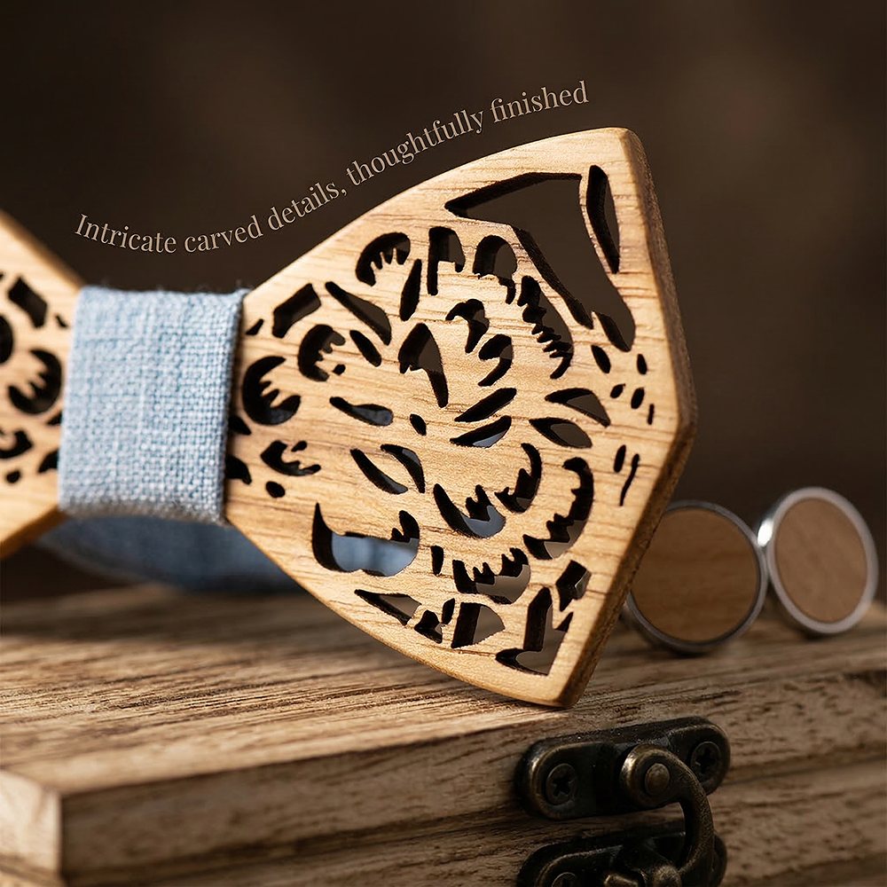 M406 M406  Engraved Peony Floral Bow Tie Set, Maple — view 3