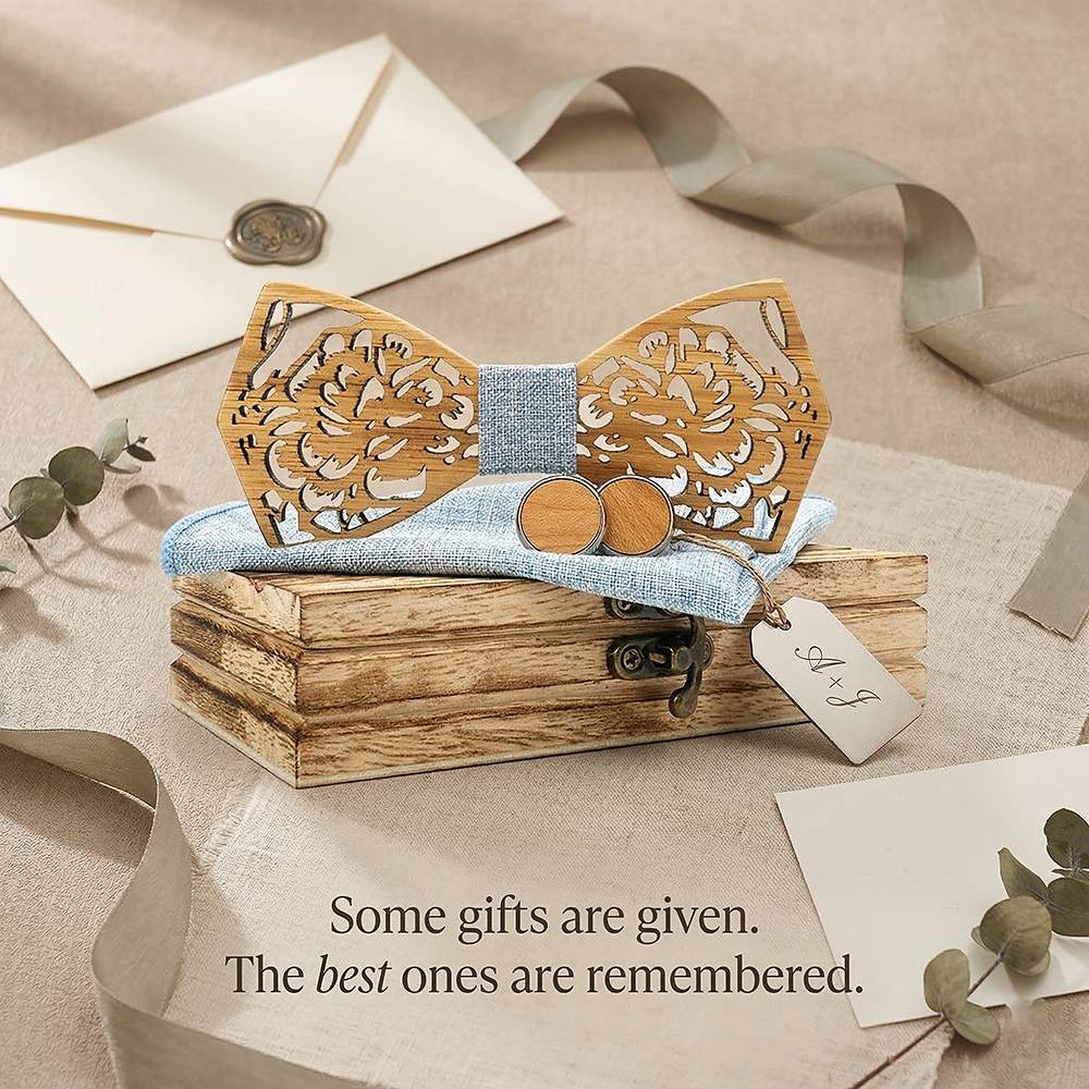 M406 M406  Engraved Peony Floral Bow Tie Set, Maple — view 7