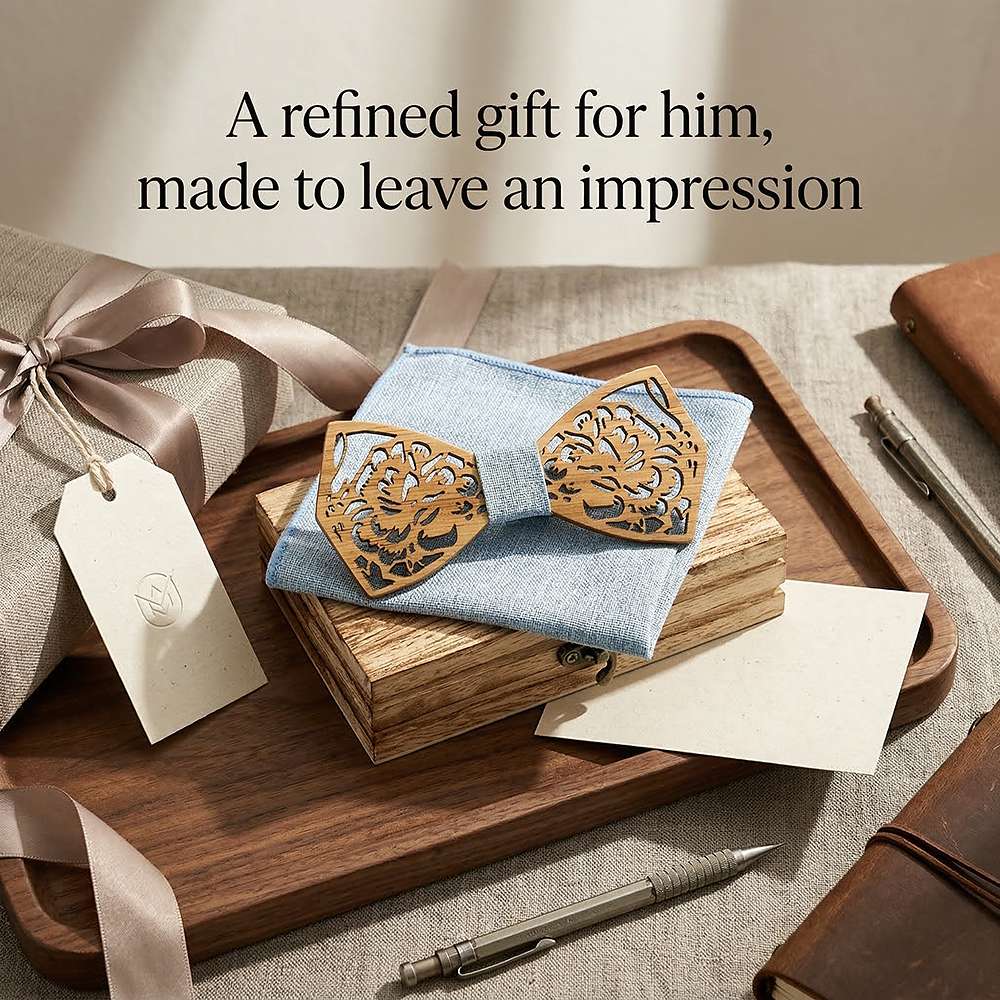 M406 M406  Engraved Peony Floral Bow Tie Set, Maple — view 10