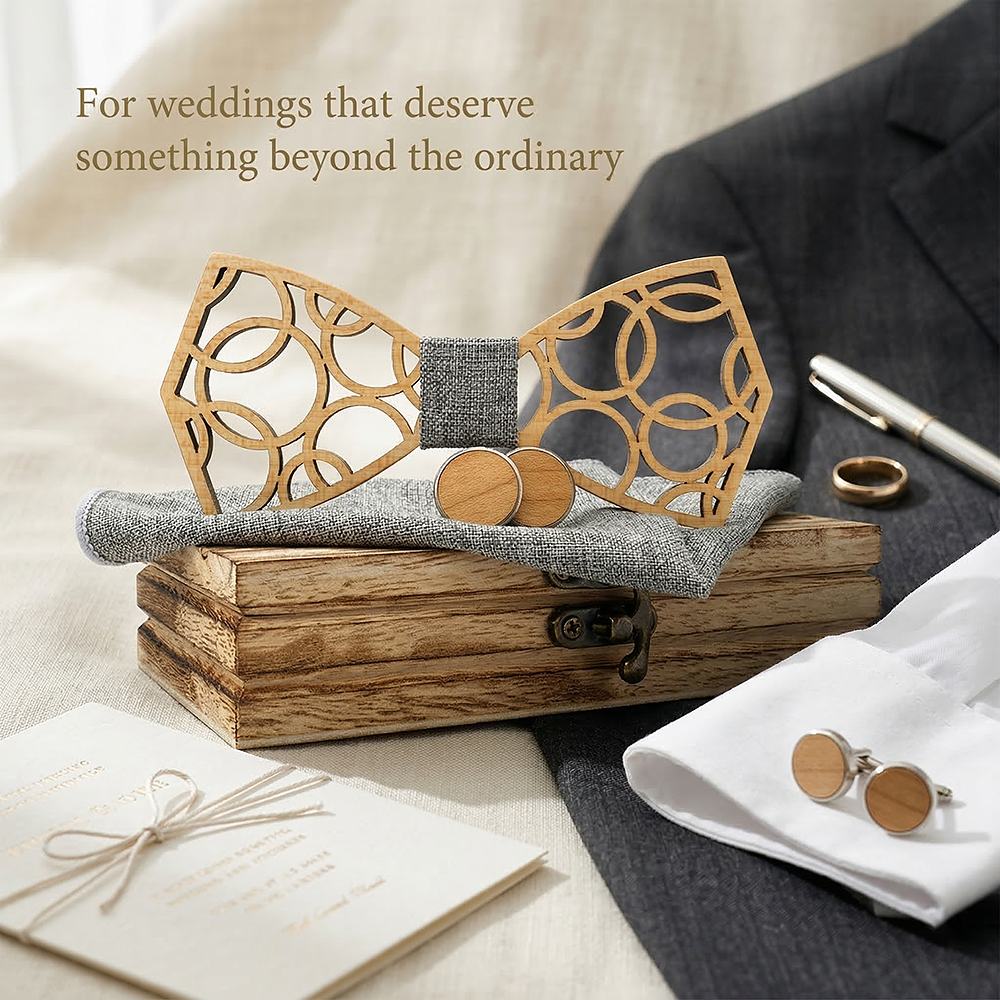 M407 M407  Geometric Circle Cutout Bow Tie Set, Walnut — view 2
