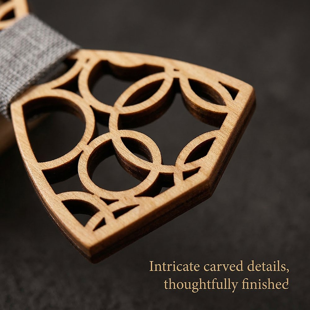 M407 M407  Geometric Circle Cutout Bow Tie Set, Walnut — view 3