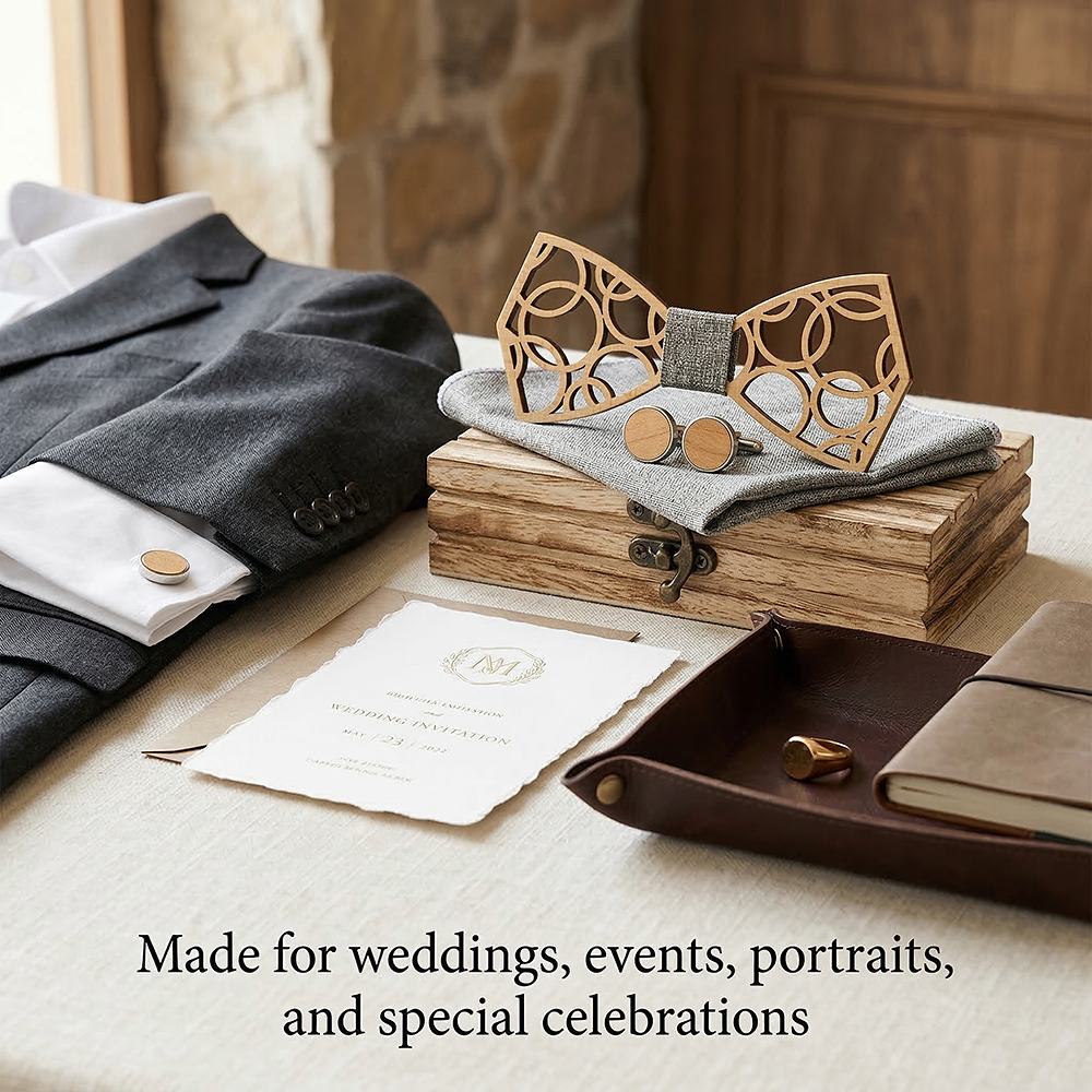 M407 M407  Geometric Circle Cutout Bow Tie Set, Walnut — view 4