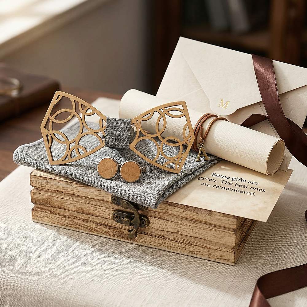 M407 M407  Geometric Circle Cutout Bow Tie Set, Walnut — view 7