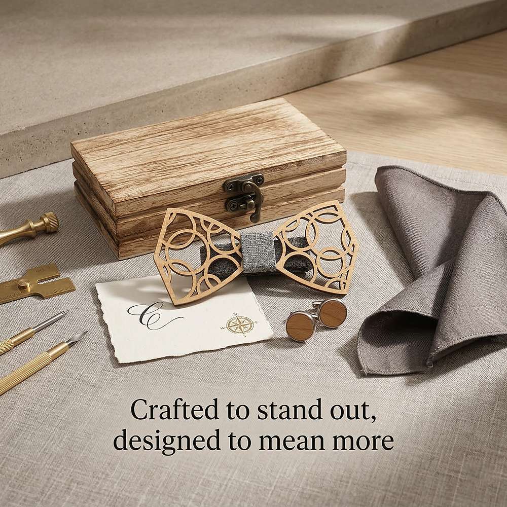 M407 M407  Geometric Circle Cutout Bow Tie Set, Walnut — view 8