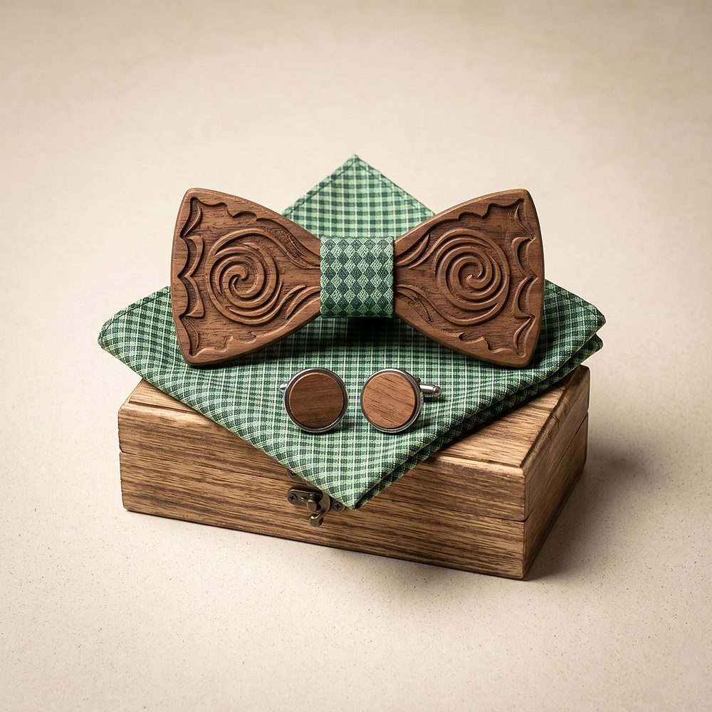 M407 M407  Geometric Circle Cutout Bow Tie Set, Walnut — colour C1