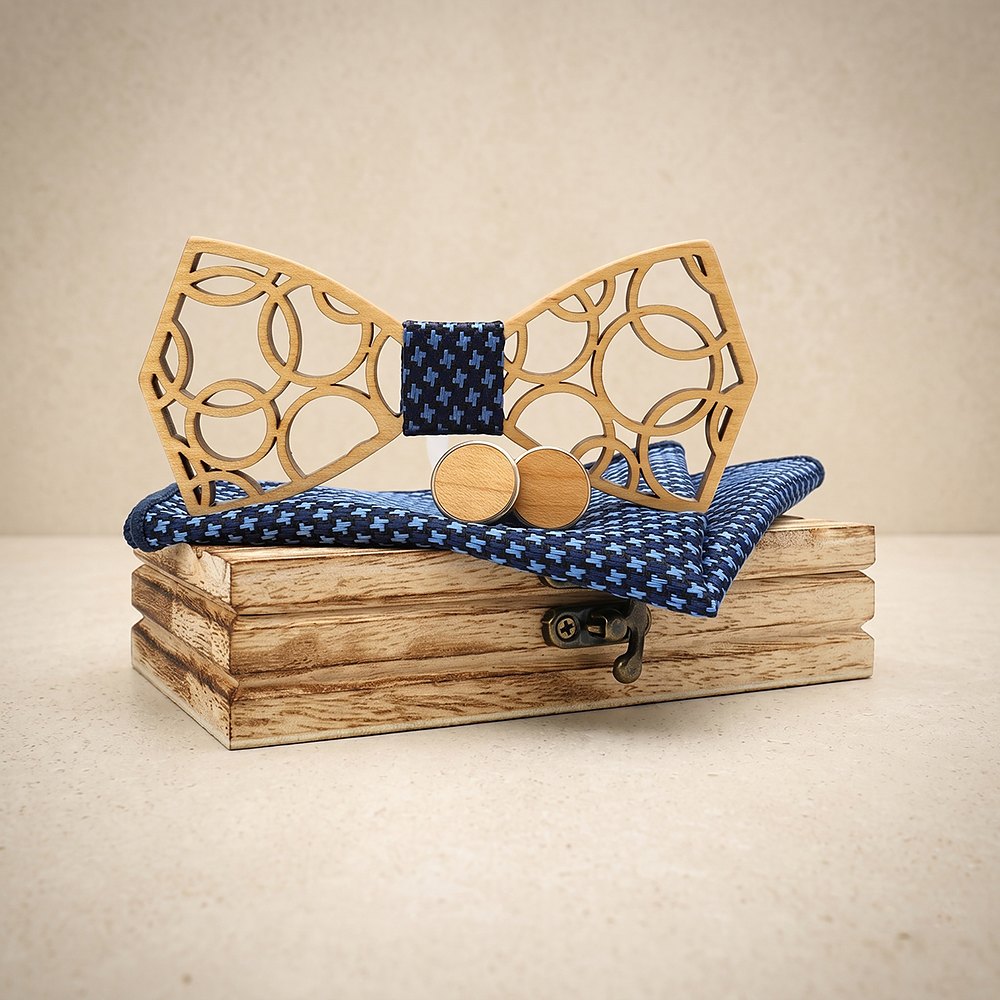M407 M407  Geometric Circle Cutout Bow Tie Set, Walnut — colour C2