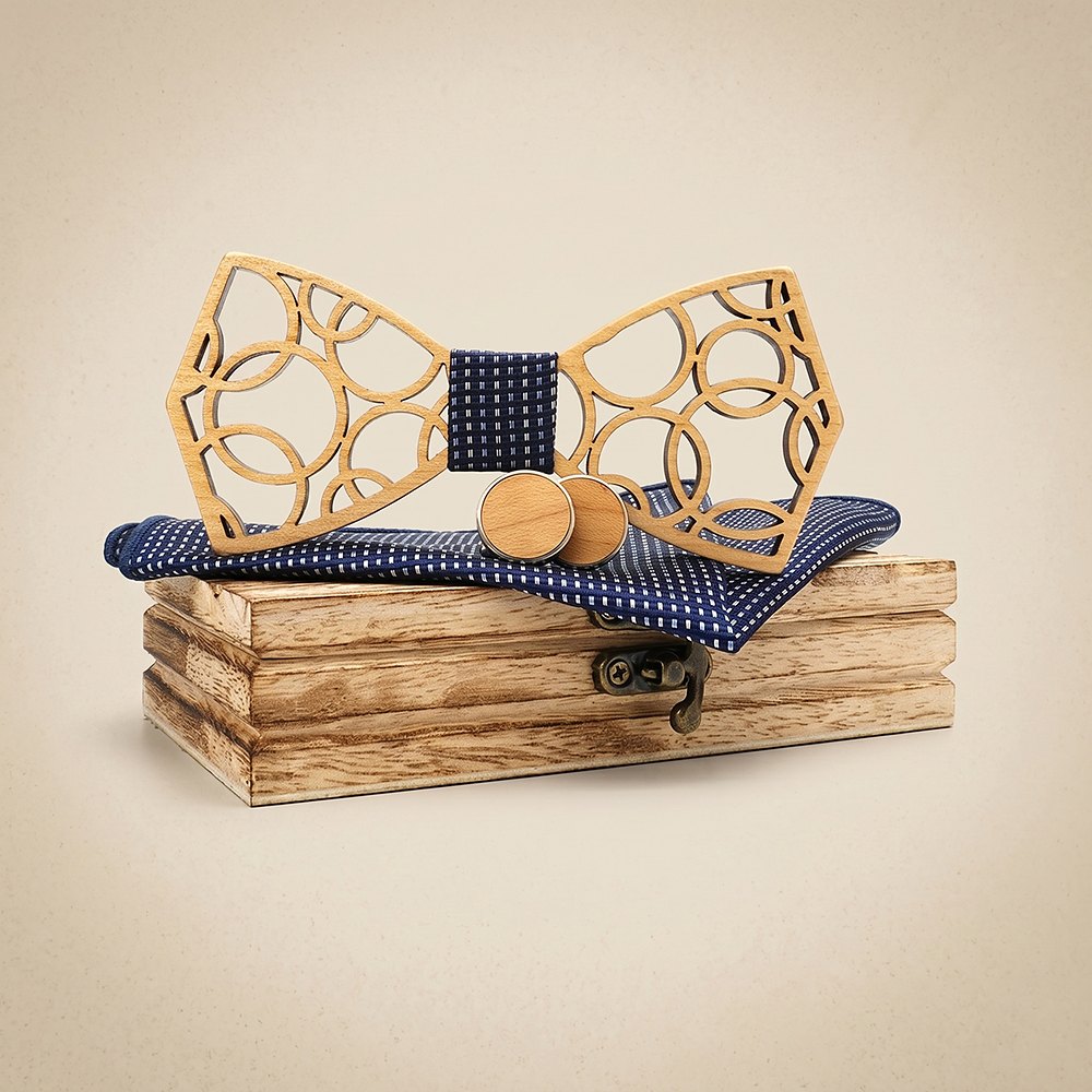 M407 M407  Geometric Circle Cutout Bow Tie Set, Walnut — colour C3