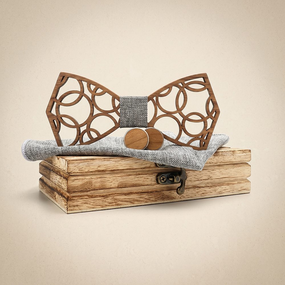 M407 M407  Geometric Circle Cutout Bow Tie Set, Walnut — colour C6