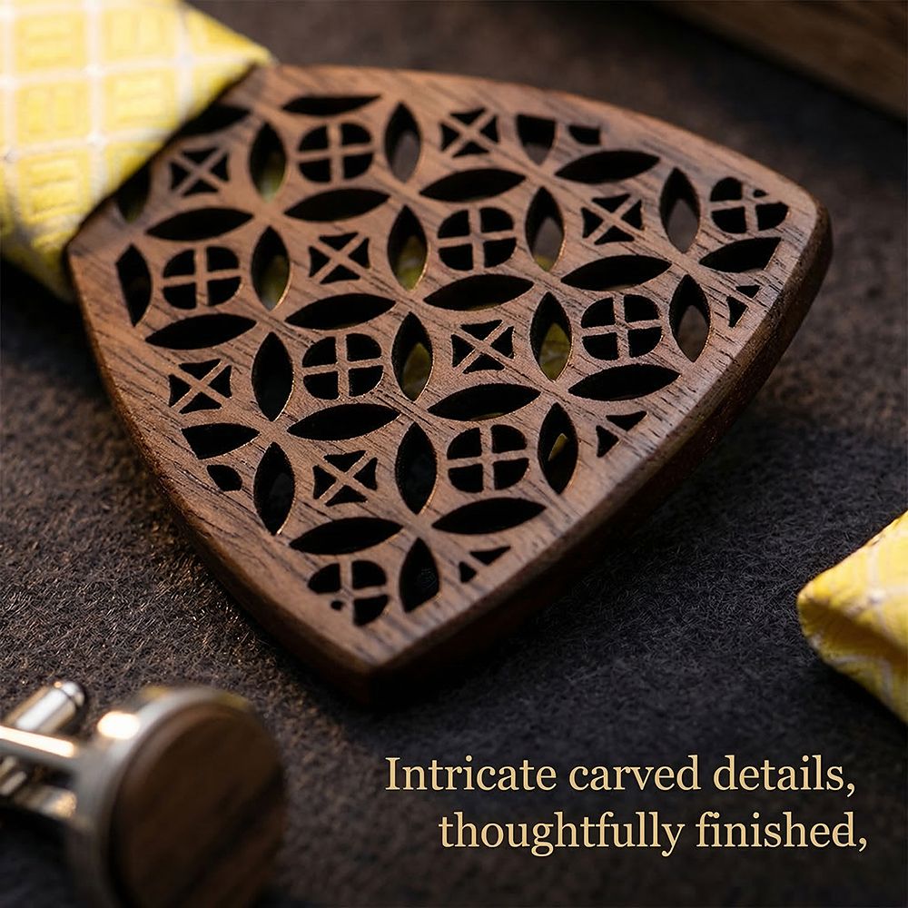 M408 M408  Diamond Lattice Cutout Bow Tie Set, Walnut — view 3