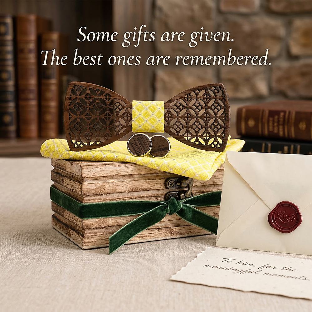 M408 M408  Diamond Lattice Cutout Bow Tie Set, Walnut — view 7