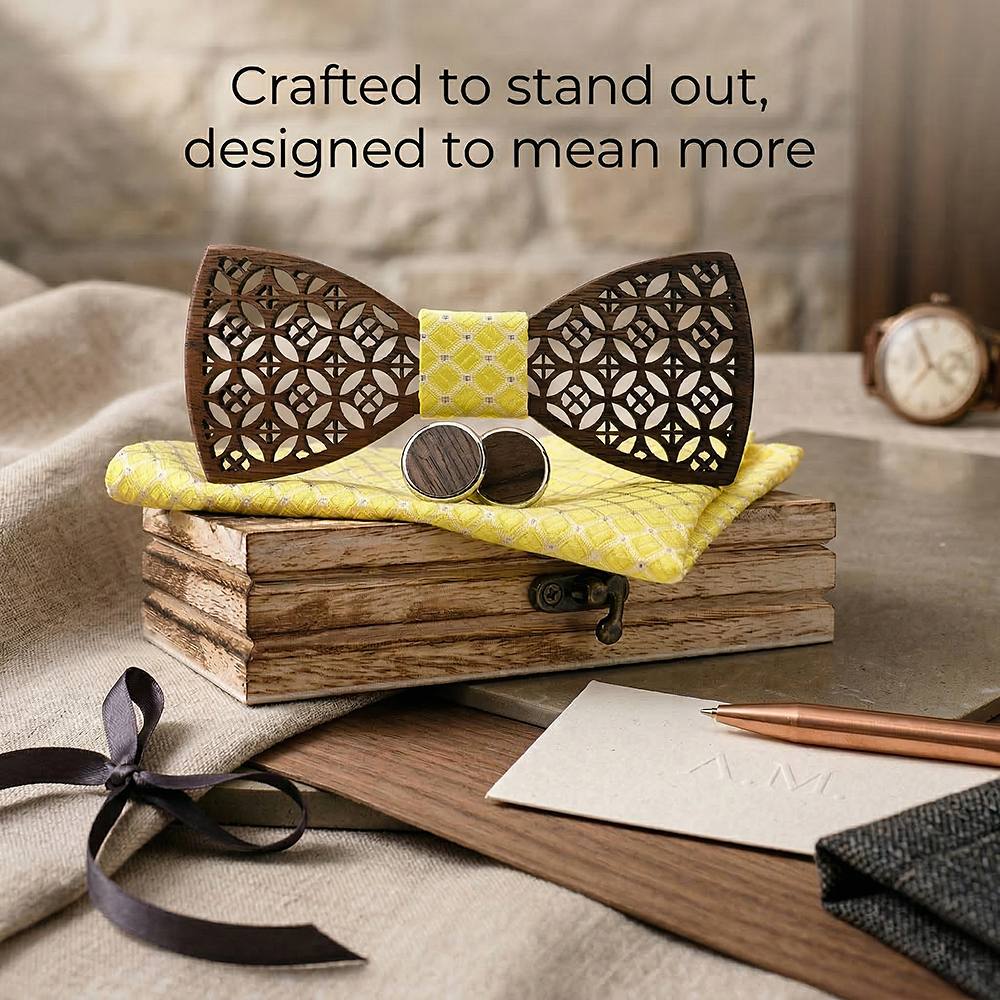 M408 M408  Diamond Lattice Cutout Bow Tie Set, Walnut — view 8