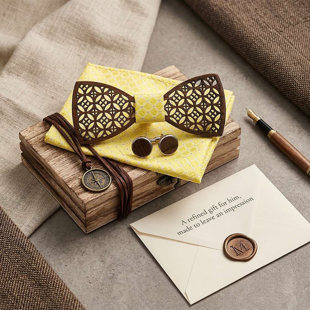 M408 M408  Diamond Lattice Cutout Bow Tie Set, Walnut — view 10
