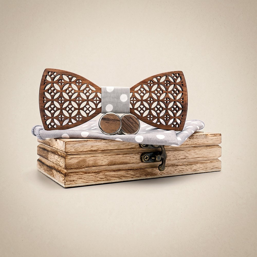 M408 M408  Diamond Lattice Cutout Bow Tie Set, Walnut — colour C1