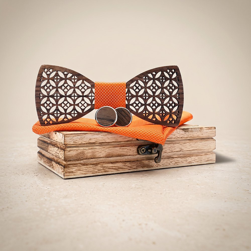 M408 M408  Diamond Lattice Cutout Bow Tie Set, Walnut — colour C2