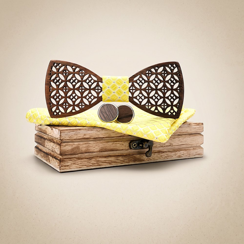 M408 M408  Diamond Lattice Cutout Bow Tie Set, Walnut — colour C6