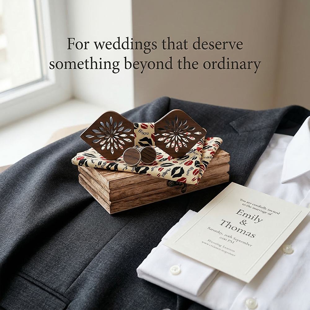 M410 M410  Sunflower Cutout Bow Tie Set, Walnut — view 2