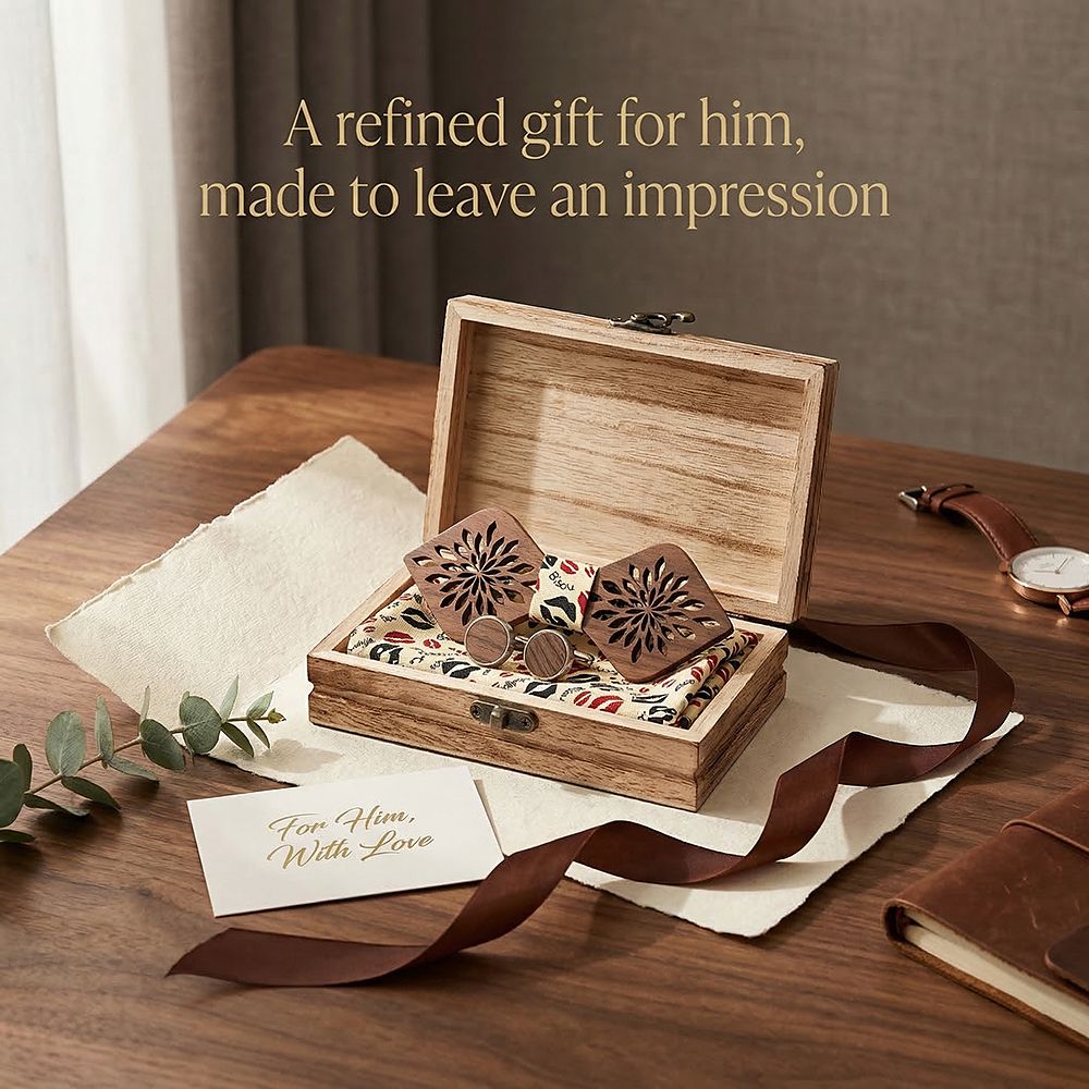 M410 M410  Sunflower Cutout Bow Tie Set, Walnut — view 10