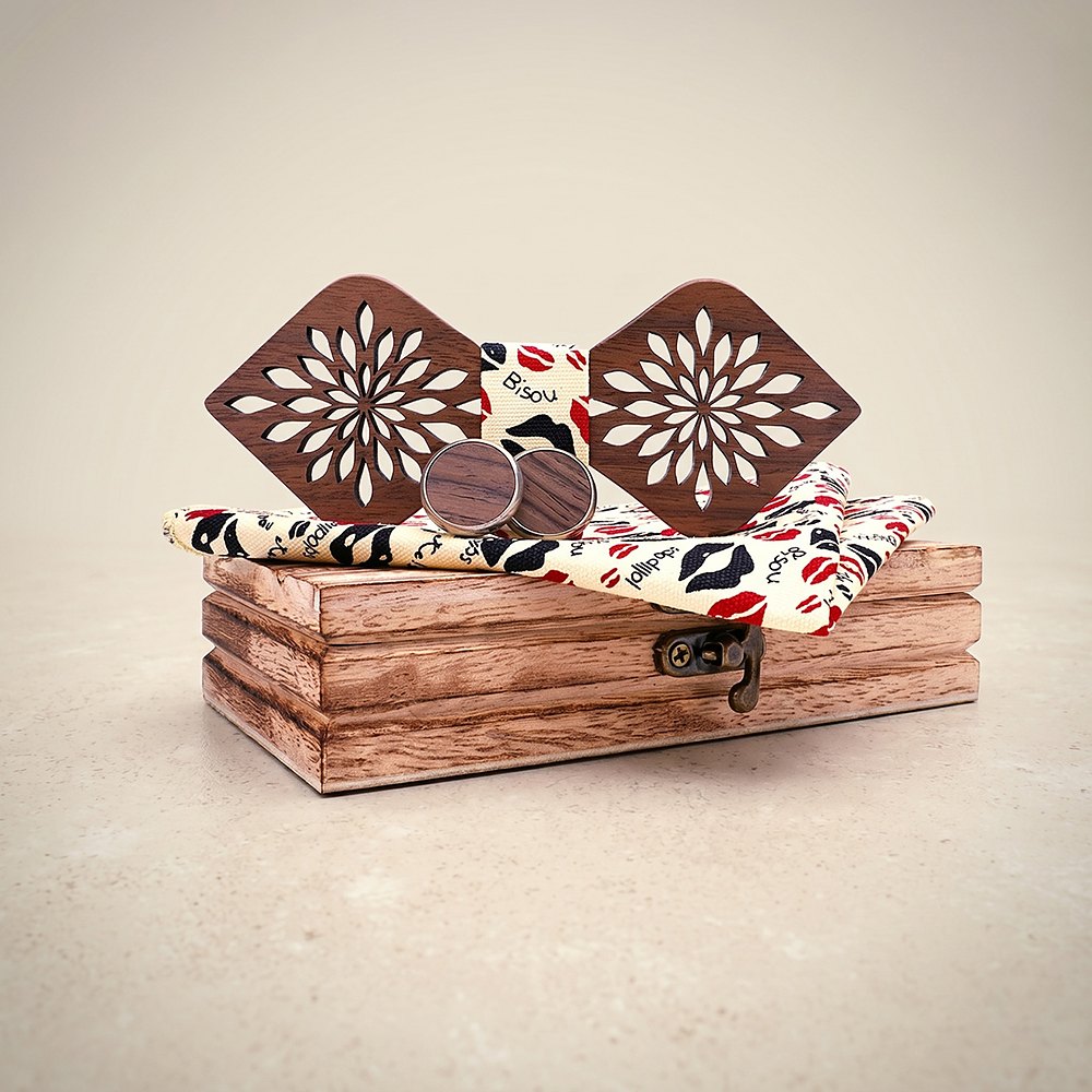 M410 M410  Sunflower Cutout Bow Tie Set, Walnut — colour C6