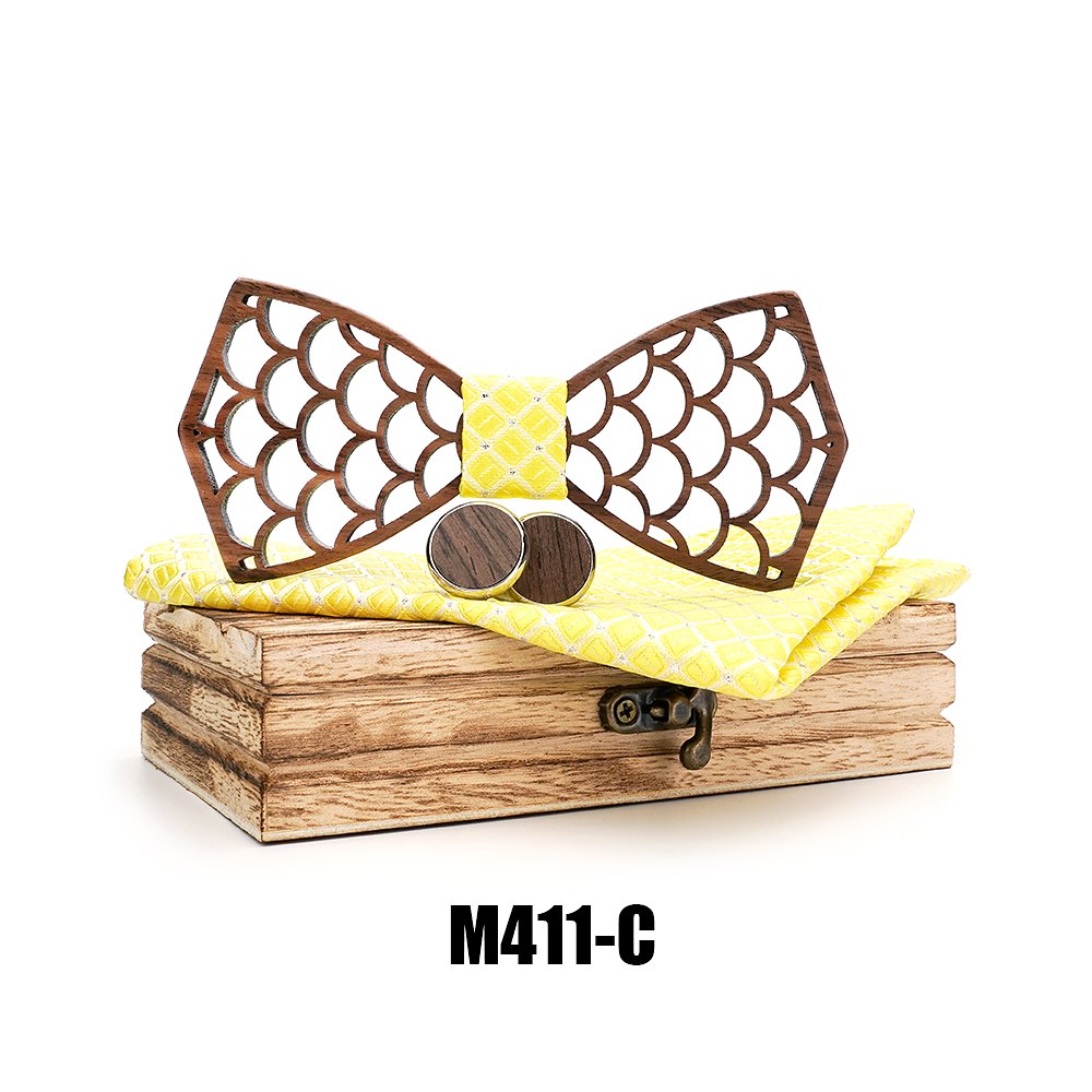 M411 M411  Wave Scale Cutout Bow Tie Set, Walnut — view 3