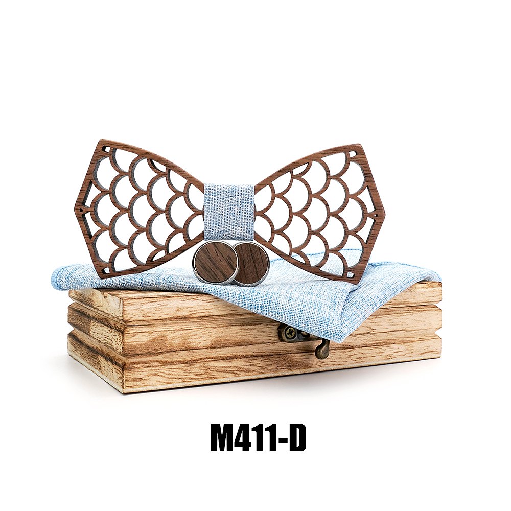 M411 M411  Wave Scale Cutout Bow Tie Set, Walnut — view 4