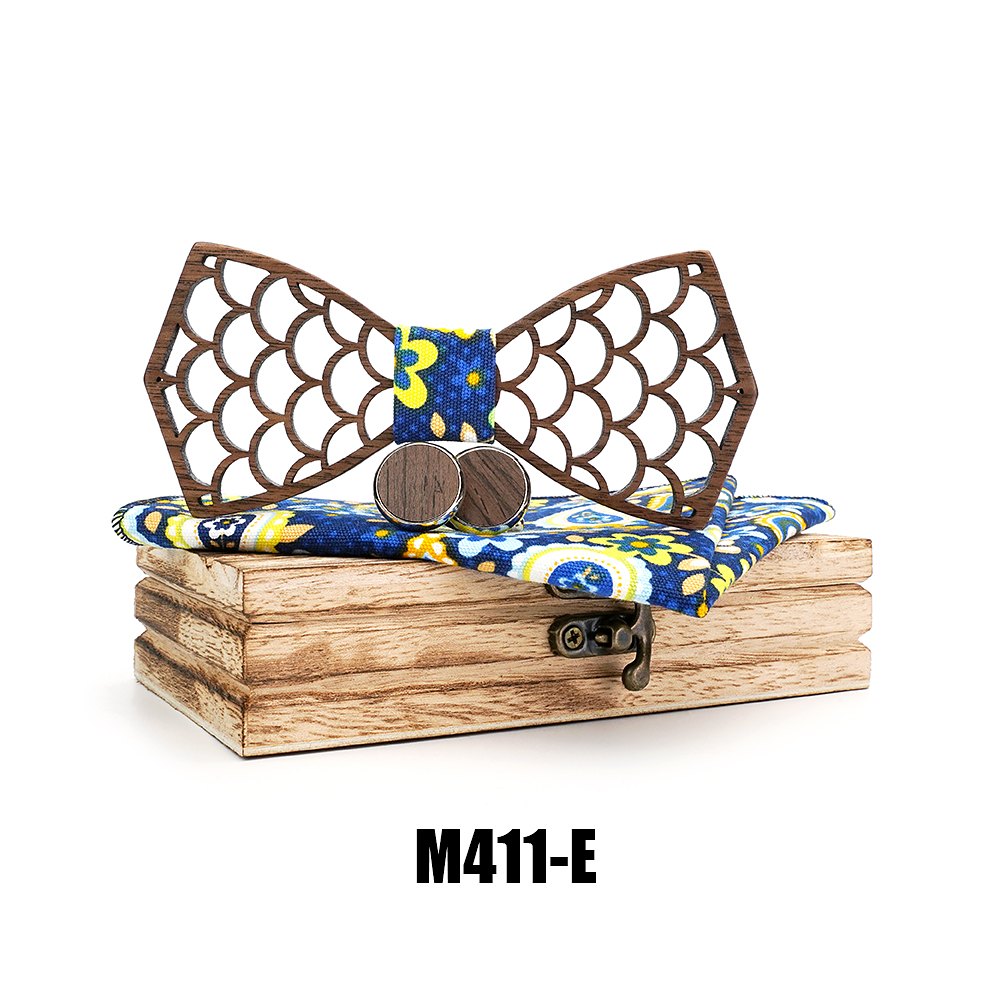 M411 M411  Wave Scale Cutout Bow Tie Set, Walnut — view 5