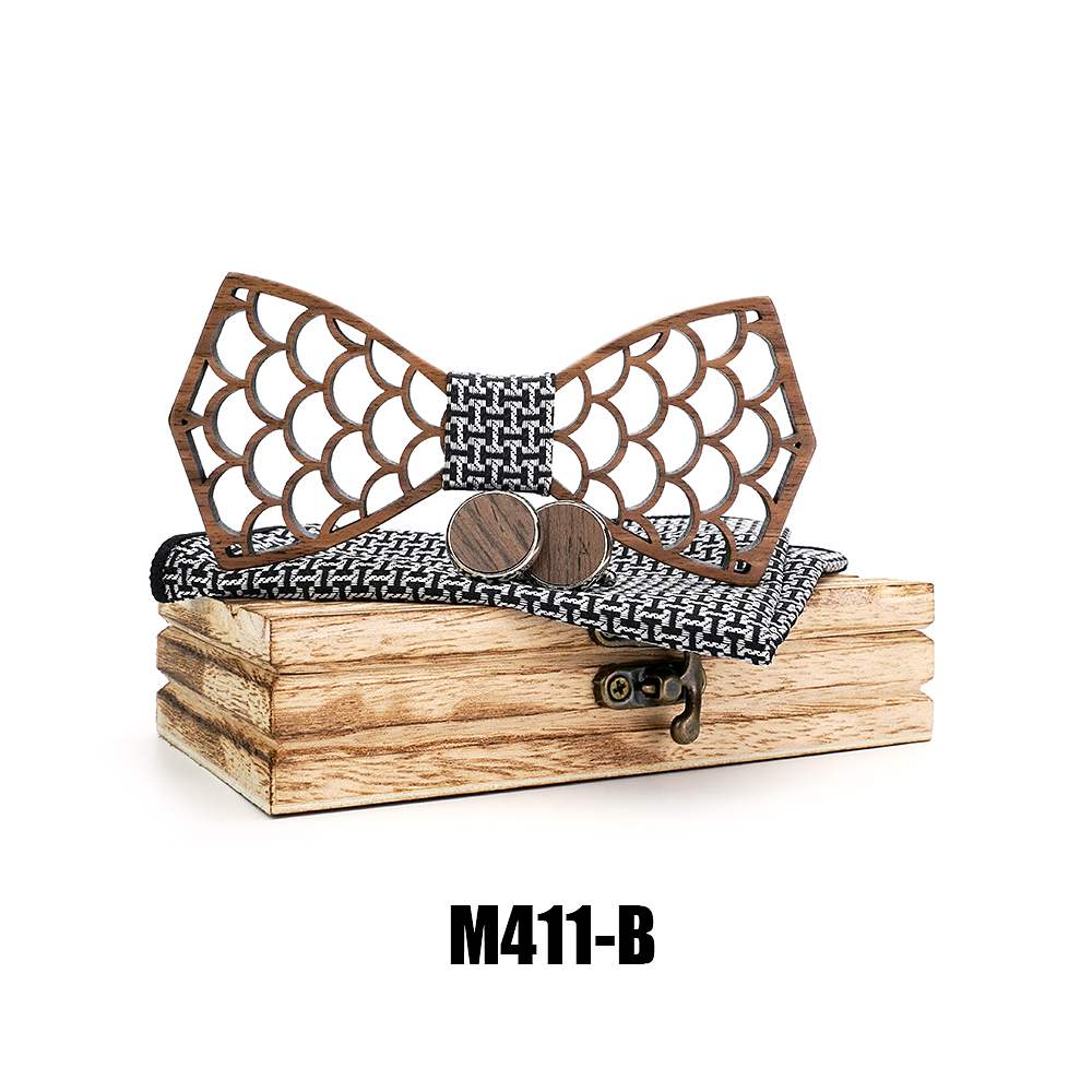 M411 M411  Wave Scale Cutout Bow Tie Set, Walnut — colour B