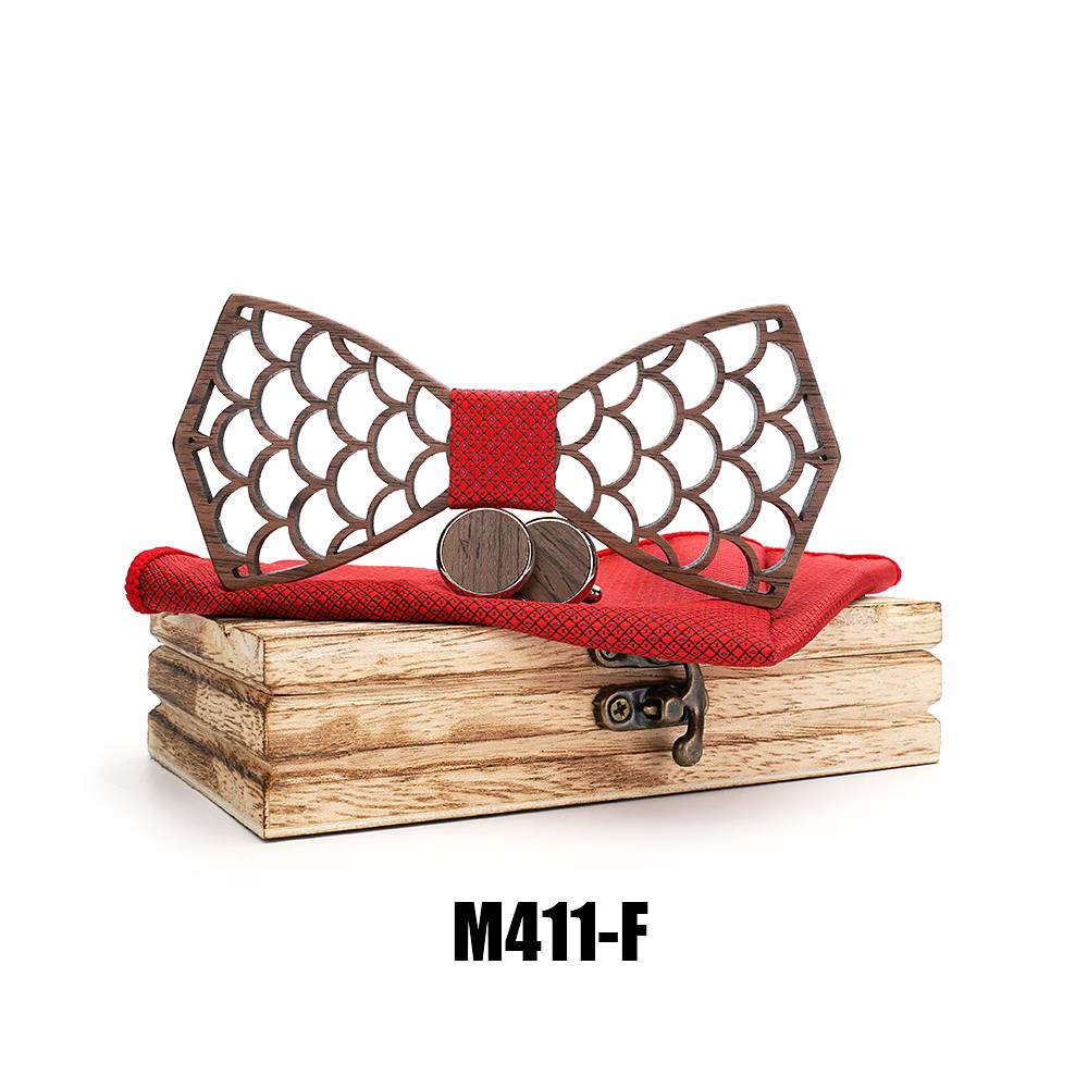M411 M411  Wave Scale Cutout Bow Tie Set, Walnut — colour F